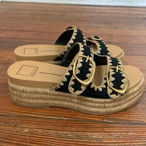 Dolce Vita Wanika Espadrille Platform Slide Sandal Black Nubuck Size 7.5
